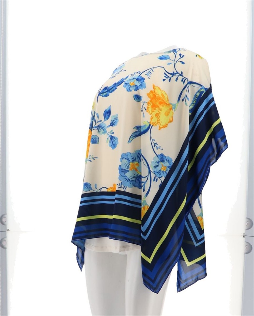 J Jason Wu Floral Chiffon Scarf Top Jersey Cami Bright Blue