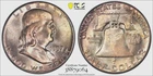 1957-P FRANKLIN HALF / NATURAL ALBUM TONING ON BOTH  SIDES / PCGS MS65 CERTIFIED