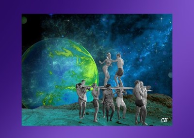 Surf Party Exoplanet | ACEO Art Card | Surreal Collage | Retro Sci-Fi