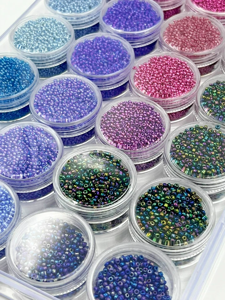 24 Glass Seed Bead Purple/Blue/Peacock Color Set with Organizer - Image 3 of 3