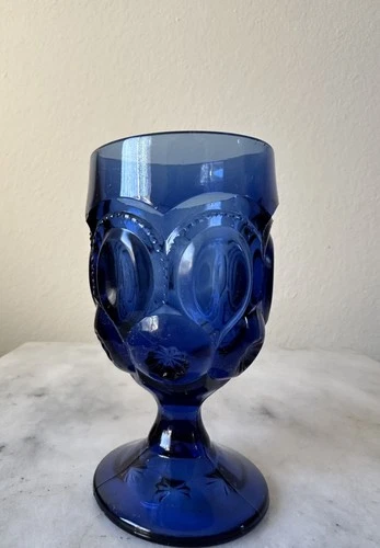 Vintage L.E. Smith Moon and Stars Hard to Find Cobalt Blue Footed Goblet