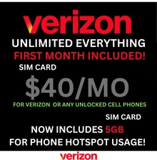 🌟 VERIZON SIM CARD 🔵 $40 Plan INCLUDED ✅ UNLIMITED 5G/4G DATA - HOTSPOT