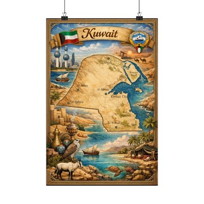 Kuwait Poster | Souvenir Map Illustrated Print