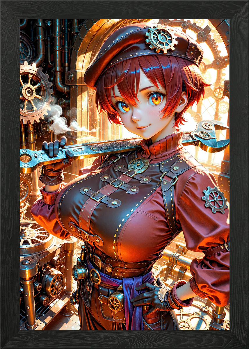 Steampunk Anime Girl with Wrench Framed Wall Art Poster Canvas Print ...