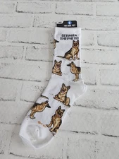 Women's Size Medium (6-11) For Bare Feet German Shepherd Socks In White-NWT