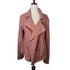 Free People Linen Cotton Asymmetrical Moto Jacket Rose Pink Small