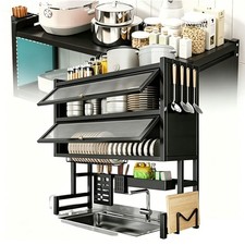 2 Tier Multifunctional Over The Sink Dish Drying Rack With Cabinet Door Large UK