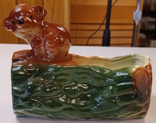 Brush McCoy Bear Log Planter  Vintage Pottery Figure