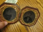 EARLY FAMILY Ambrotype, Fancy OCTAGONAL Gutta Percha Union Case, DOUBLE PHOTO!!