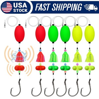 Dovesun 6PCS Catfish Rigs with Oval Float, 6/0 Hook, Double Rattle Beads & Bells