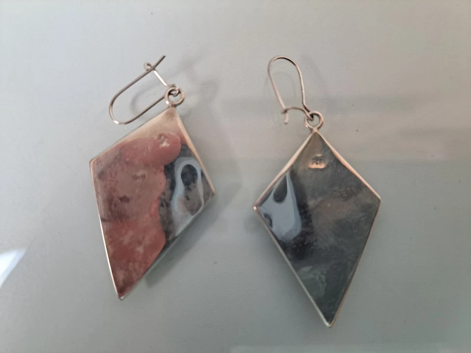 Bellissimi Orecchini, Pendenti, 925 Argento Con Onice E Madreperla - Immagine 2 di 3