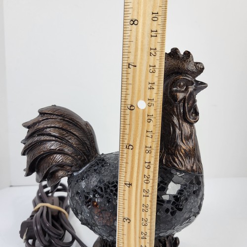 Rooster Mosaic Glass Lamp Brown Amber Accent Decorative with Bronze Style Resin - Picture 3 of 13