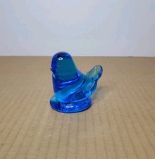 Vintage 1988 Leo Ward Blue Bird of Happiness 3" Tall Glass Paperweight Figurine