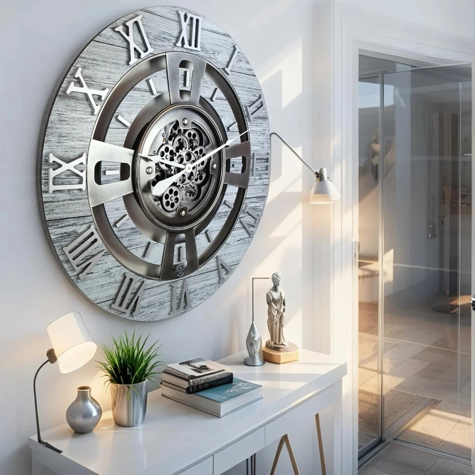 The Gears Reloj ENGLAND LINE RELOJ DE PARED REDONDO 24 PULGADAS GRIS PLATA Foto 4 de 4
