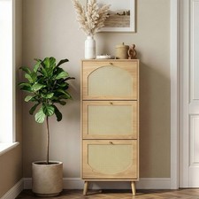 Bonnlo Tall Rattan 3-Bin Shoe Cabinet, Narrow, Adjustable