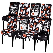 8Pcs Halloween Chair Covers Spooky Ghost Pumpkin Bat Dining Chair Slipcovers