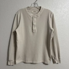 Taylor Stitch Henley Shirt Mens Small 38 Cream Waffle Long Sleeve Organic Cotton