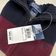 NWT Polo Ralph Lauren Boys Knit Sweater Full Zip Kids Sz 4 Navy Striped Gift
