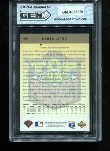 Derek Jeter RC 1993 Upper Deck Gold Hologram #449 Yankees Rookie GEM