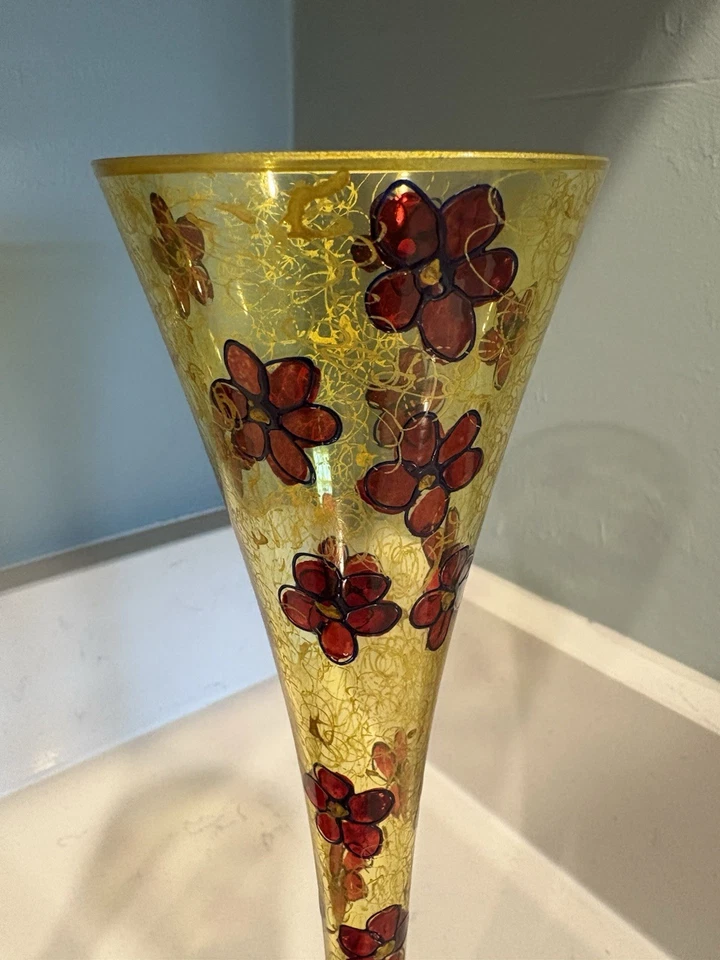 Juego de 2 flautas de champán de cristal de Murano doradas hechas en Italia hermosas 10,5" X 3" Foto 3 de 4