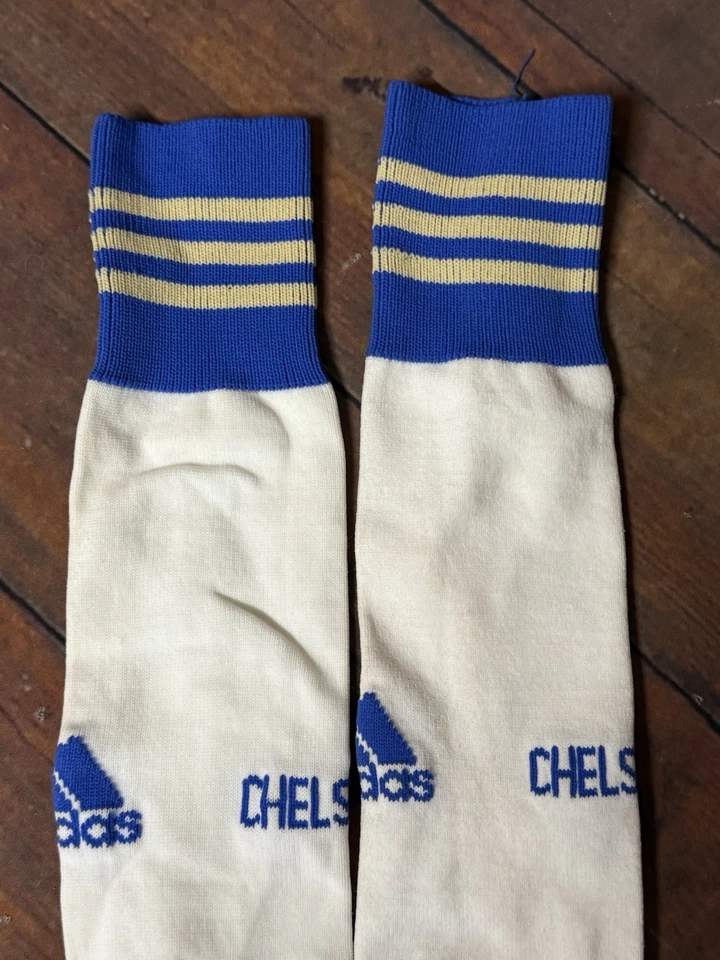 Calcetines Adidas Chelse FC, 2011/2012, Blanco, Azul, Rayas Doradas, Hombre Foto 2 de 4