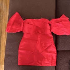 Fashion Nova Red Off Shoulder Ruffle Satin Bodycon Dress Short Sleeve Size L