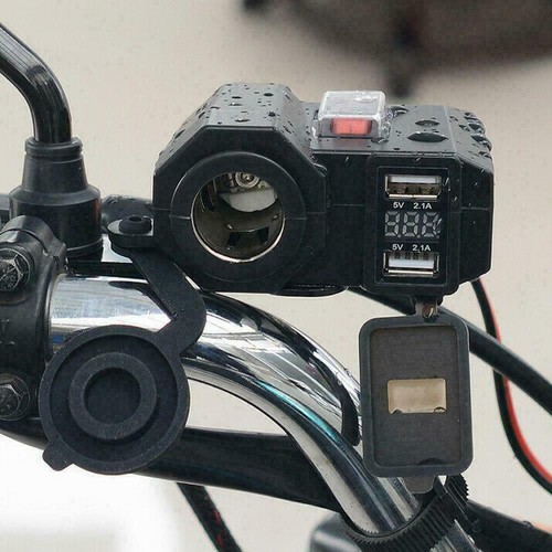 Motorcycle Cigarette Lighter 12V Dual USB Charger LED Digital Voltmeter Socket A - Picture 13 of 14