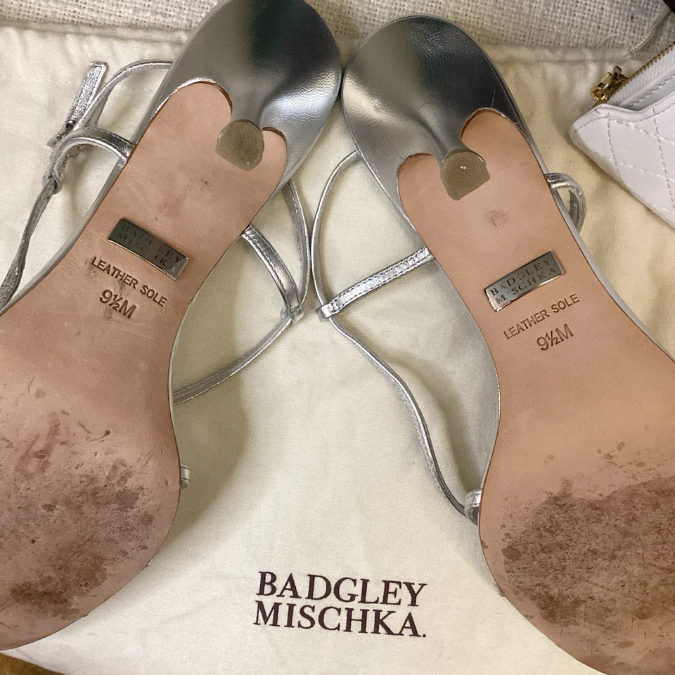 Badgley Mischka Silver Heel, Size 9.5, Curved Criss Strap, Formal Stiletto - Image 3 of 4