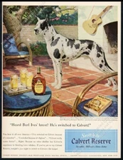 1949 harlequin Great Dane art Calvert Reserve whiskey vintage print ad