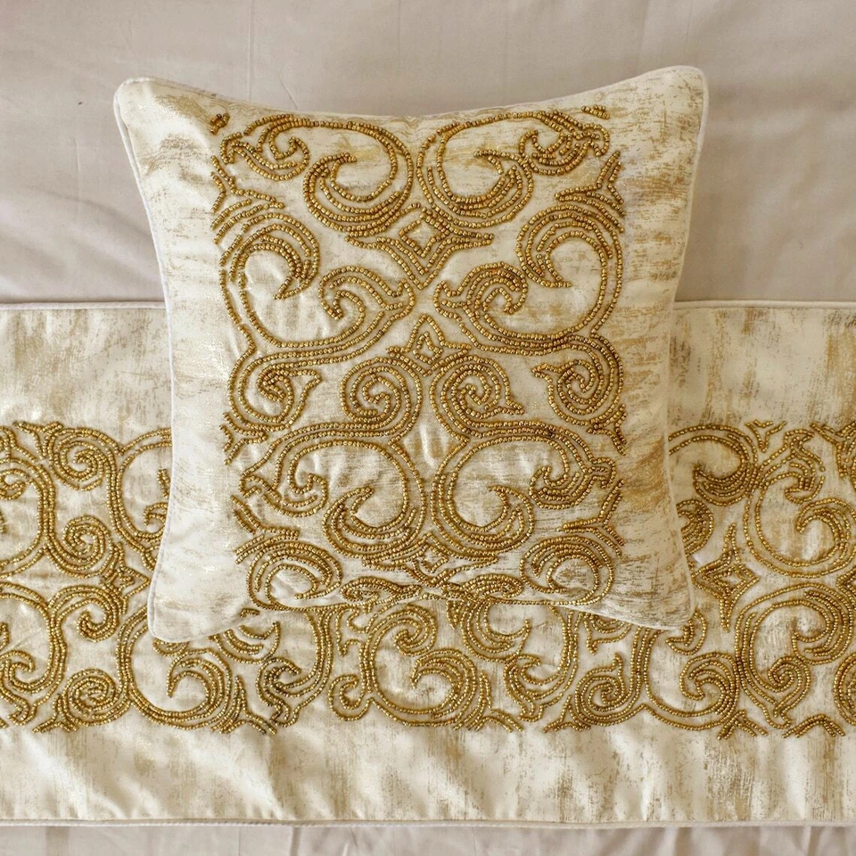 Designer Gold Jacquard King Bed Runner, Bordado - Ornamento Oro - Imagem 2 de 4