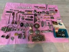 huge lot of vintage car lighters , locking gas caps, emblems and more rare parts