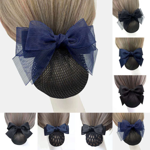 Women Bow Girl Cover Bowknot Barrette Hair Clip Bowknot Net Hair Bun Snood - Picture 1 of 19