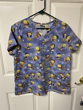 Looney Tunes Tweety Bird Scrubs Top Womens Medium EUC