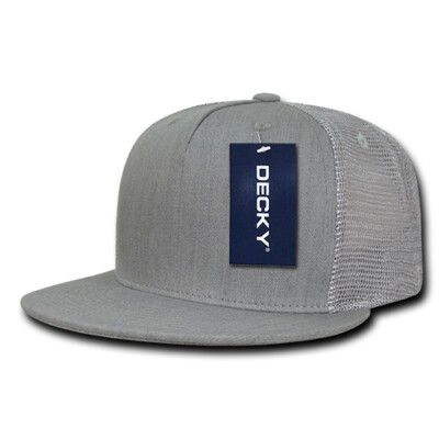 New Decky 1082 Denim Trucker Hat Blank Flat Bill Snapback High Crown Cap Gray