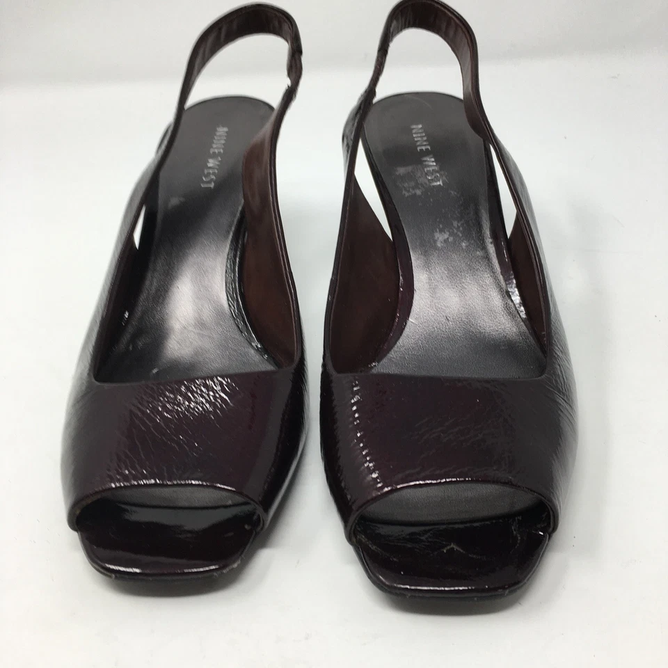 Zapatos de salón Nine West Maude con cordones punta abierta cuadrada tacón de gatito 7M rojo borgoña Foto 4 de 4