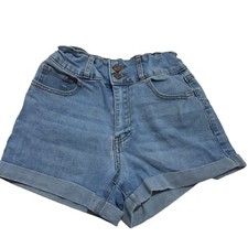 Vintage High-Waisted Denim Shorts With Rolled Hem Double Button Closure