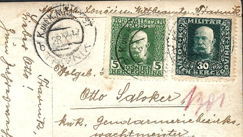 AUSTRIA BOSNIA 1912+1916. POSTAL REGISTRADA de TRAVNIK Ferchenbauer 350€ Foto 2 de 3