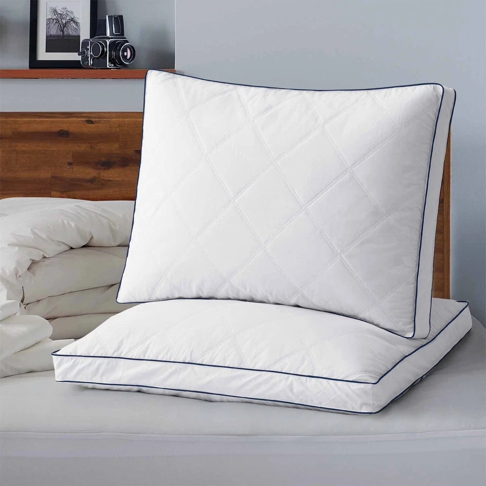 Grey Goose Down Feather Gusseted Pillows Set of 2 Luxury Bed Pillows Queen Size - Image 2 of 4