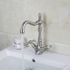 Spout Dual Handles Kitchen/Bathroom Basin Sink Brass Faucet Swivel Mixer Tap