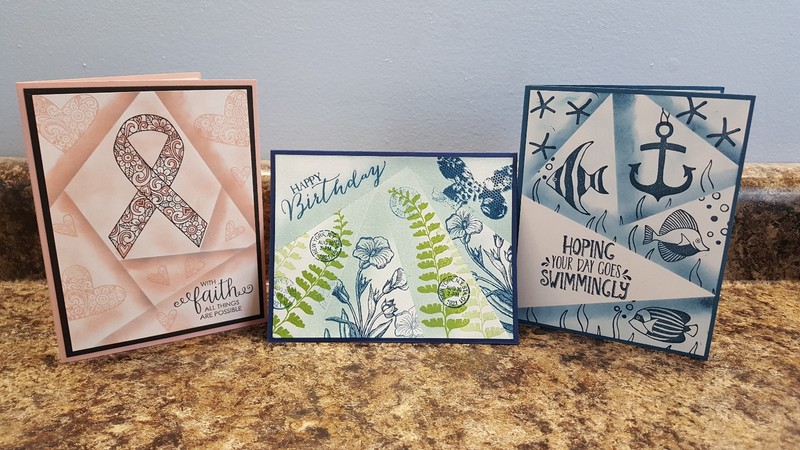 3 Stampin' Up! Retiform Cards, Ribbon Faith Birthday Nautical Fish Hearts