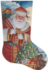 Needlepoint Handpainted Liz Goodrick Dillon Santa Moonlit Arrival 21"