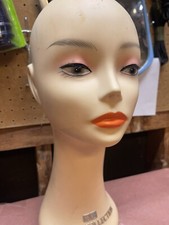 Vintage Mannequin Head Female Makeup & Eyelashes Swan Neck 15&rdquo; Tall