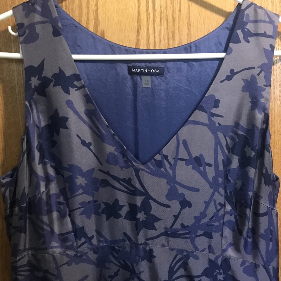 MARTIN + OSA Sleeveless Silk Dress Size 12 Gray Blue Dark Purple Foto 2 de 4