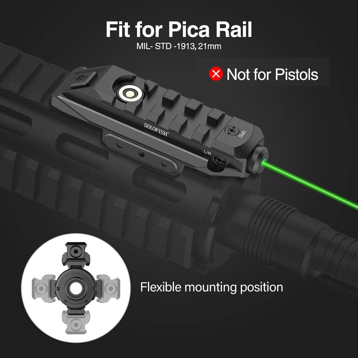 Solofish 800 Lumens Pistol Light Laser Combo, Strobe Function For Green/Red/ Blue Laser And Tactical Light With Slidable Rail Fits Guns W/Rail | Guatemala