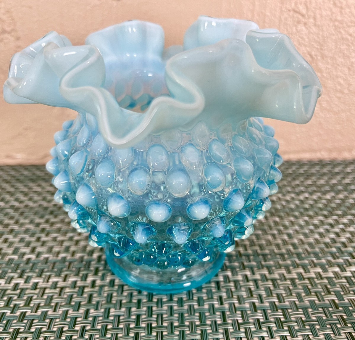 フェントン　ウランガラス　ヴァセリン　ホブネイルオパルセント　ラージフリルボウル フェントン ウランガラス ヴァセリン ホブネイルオパルセント ラージ