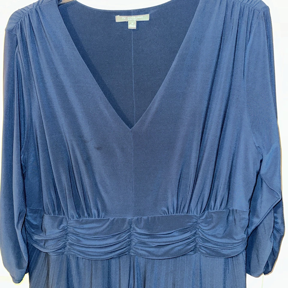 Vestido de mujer NY Collection Plus verde azulado acanalado plisado manga 3/4 poli spandex talla 18 Foto 3 de 4