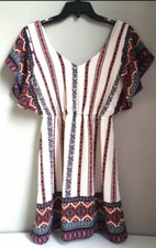 Crystal Sky Dress 70s Bohemian Boho Chic Festival Short Flutter Sleeve Sz Small