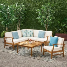 Capri Outdoor 7 Piece Teak Finished Acacia Wood Sofa Set