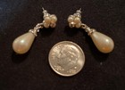 VINTAGE 60s FAUX PEARL AND CRYSTAL Pierced Dangle Drop EARRINGS — photo 4