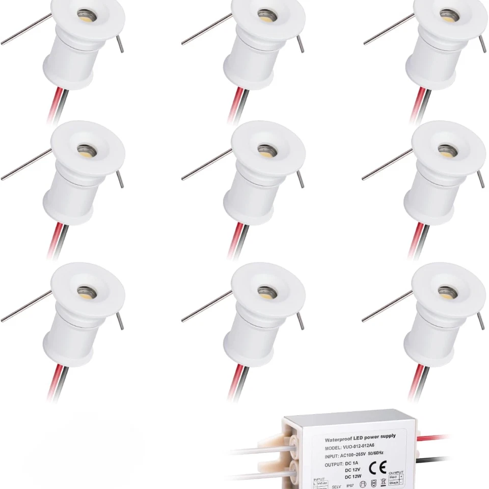 9 pcs Mini LED Spotlight 1W DC12V Recessed Ceiling Downlight Silver Black Driver - Image 3 of 4